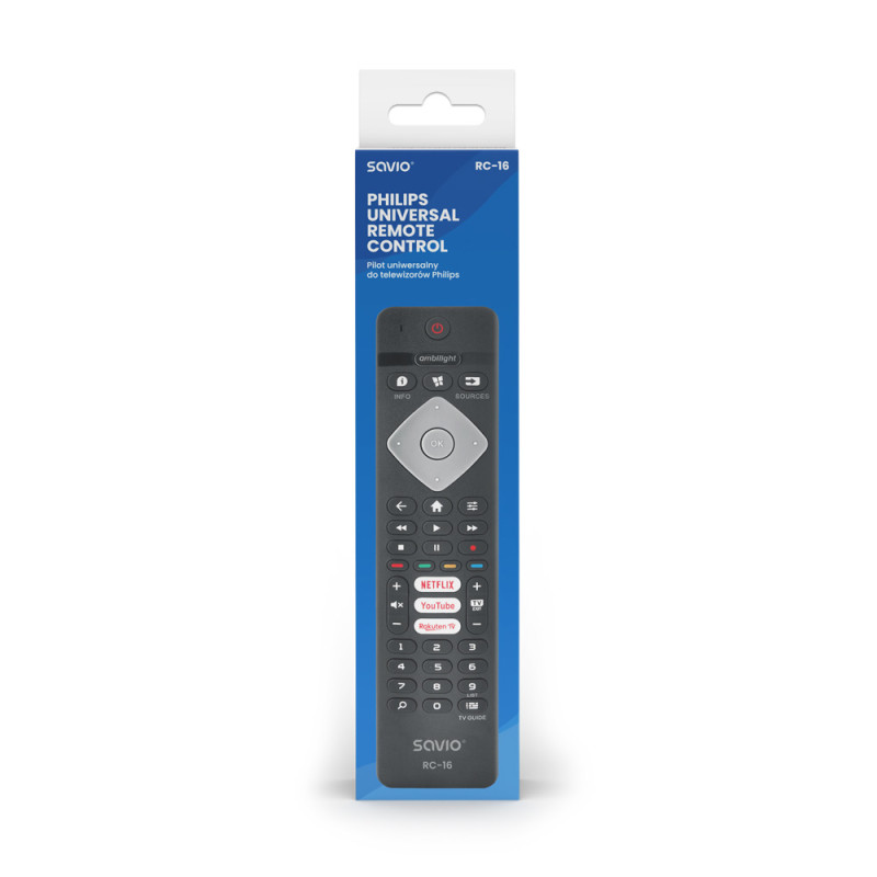 Savio RC-16 mando a distancia IR inalámbrico TV, Sintonizador de TV, Receptor de televisión Botones