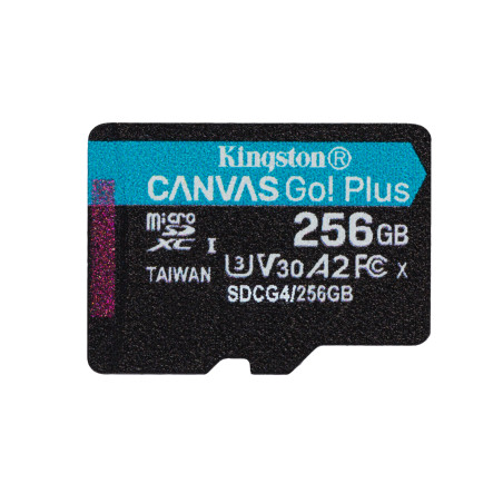 Kingston Technology SDCG4/256GB Tarjeta microSDXC Canvas Go Plus Gen4 de 256 GB, 200 MB/s, A2 U3 V30 y adaptador, 256 GB,