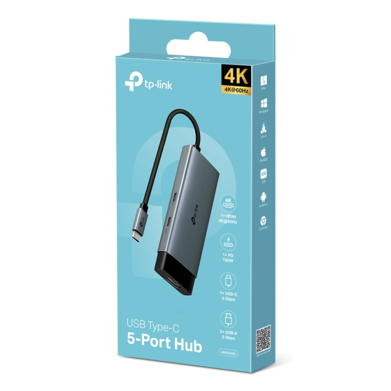 TP-Link UH5020C hub de interfaz USB Tipo C 5000 Mbit/s Gris