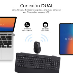 SUBBLIM SUBKBC-DCOPW2 Teclado con ratón COMBO DUAL OFFICE PROWAVE BLACK, Inalámbrico, RF Wireless + Bluetooth, Interruptor de 2