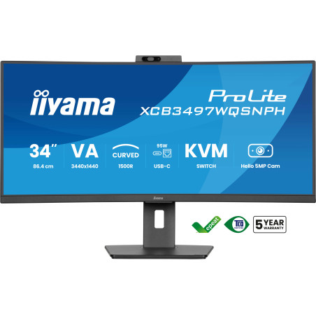iiyama XCB3497WQSNPH-B1 ProLite XCB3497WQSNPH-B1, 86,4 cm (34"), 3440 x 1440 Pixeles, UltraWide Quad HD, LED, 0,4 ms, Negro
