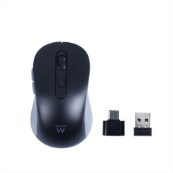 Ewent EW3204 Ratón inalámbrico USB-A de 2,4 GHz con botones silenciosos y adaptador tipo C, mano derecha, Óptico, RF
