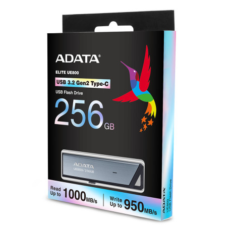 ADATA AELI-UE800-256G-CSG UE800, 256 GB, USB Tipo C, 3.2 Gen 2 (3.1 Gen 2), 1000 MB/s, Deslizar, Plata