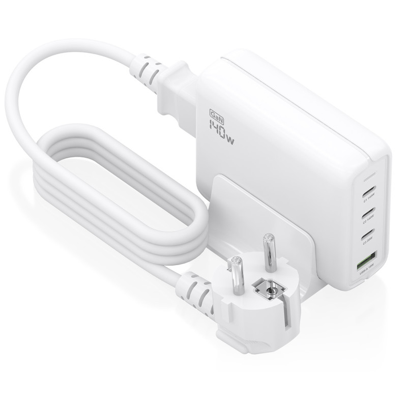 AISENS Cargador Sobremesa GaN 140W, 3x USB-C PD3.1 QC4.0 QC5.0, 1x USB-A QC3.0, Blanco