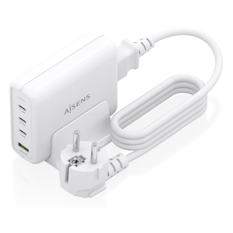 AISENS Cargador Sobremesa GaN 140W, 3x USB-C PD3.1 QC4.0 QC5.0, 1x USB-A QC3.0, Blanco