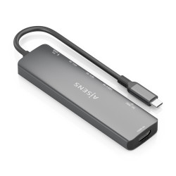 AISENS USB-C Dock 7 en 1, USB-C A, 1x HDMI, 2x USB-A, 1x USB-C, 1x USB-C PD 100W, 1x SD, 1x MicroSD, Gris, 15cm 2