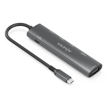 AISENS USB-C Dock 7 en 1, USB-C A, 1x HDMI, 2x USB-A USB2.0, 1x USB-A USB3.0, 1x USB-C PD 100W, 1x SD, 1x MicroSD, Gris, 15cm