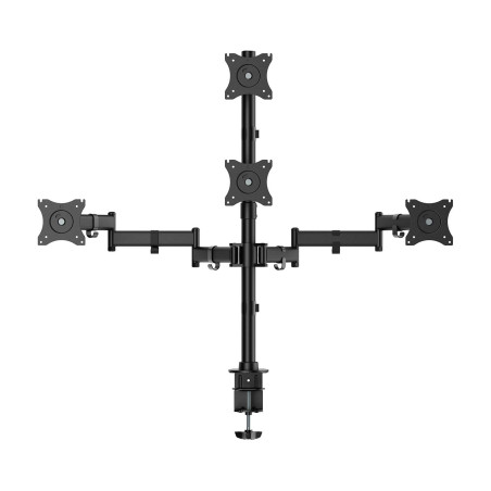 AISENS Soporte de Mesa Eco Giratorio e Inclinable para 4 Monitores 8kg (4 Pivotes, 2 Brazos) de 13"-27", Negro