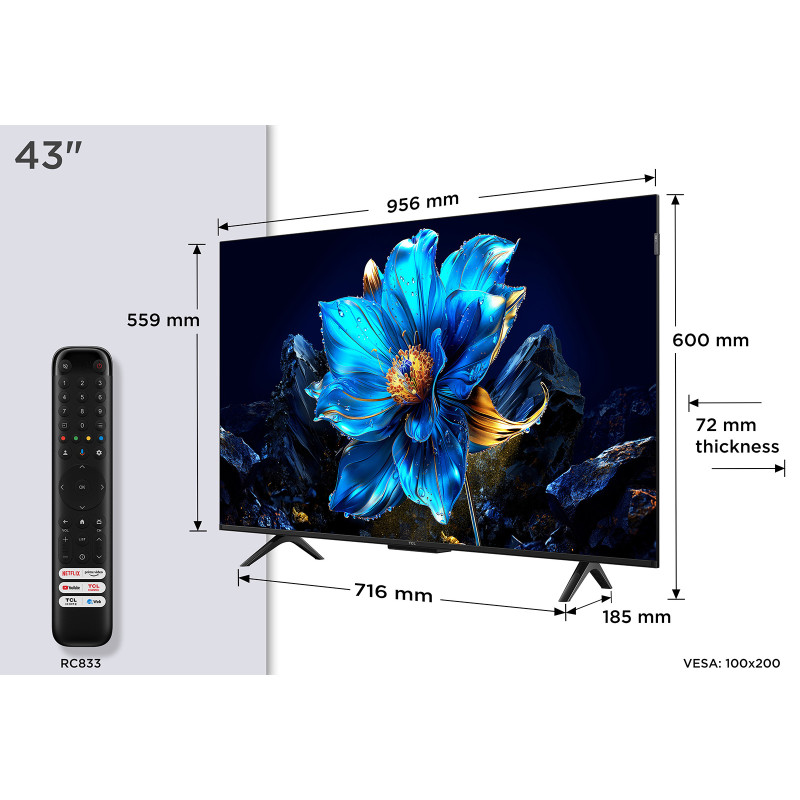 TCL P7K 43P7K Televisor 109,2 cm (43") 4K Ultra HD Smart TV Wifi Metálico 430 cd / m²