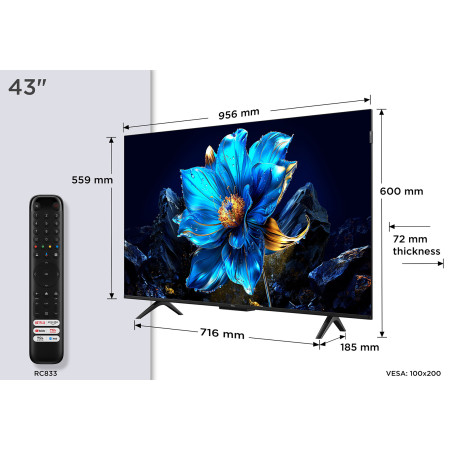 TCL P7K 43P7K Televisor 109,2 cm (43") 4K Ultra HD Smart TV Wifi Metálico 430 cd / m²