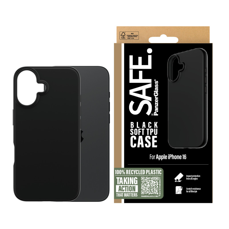 PanzerGlass SAFE. by ® TPU Case Black iPhone 16 funda para teléfono móvil Negro