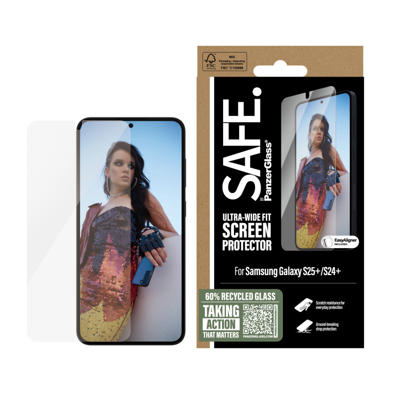 PanzerGlass SAFE. by ® Screen Protector Samsung Galaxy S25+ | S24+ | Ultra-Wide Fit w. EasyAligner Protector de pantalla 1 pieza