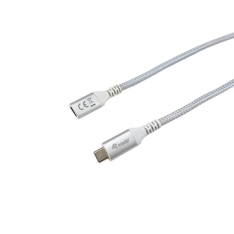 Equip 128375 Cable de extensión USB 3.2 Gen 2 C a C, 0,5m, M/F, 4K/60Hz, 10Gbps, Blanco