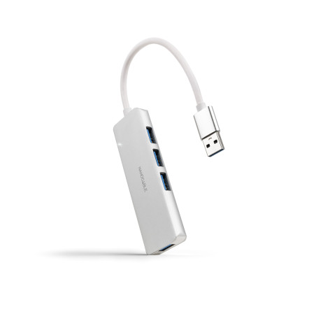 Nanocable Hub USB-A 3.0. a 4xUSB3.0, USB-A/M-USB 3.0/H, Aluminio, Color Plata, 18 cm