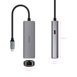Nanocable 10.16.4603 Adaptador USB-C 3.1 a RJ45, con PD 100W, USB-C/M, Aluminio, Color Gris, 18 cm, Alámbrico, USB 3.2 Gen 1 2