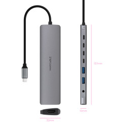 Nanocable 10.16.4608 Hub USB-C 8 en 1, Conversor USB-C 3.1 a 2xUSB-A 3.0 + 3xUSB-C 3.0 + USB-C PD + HDMI 4K@60Hz + Audio Jack 2