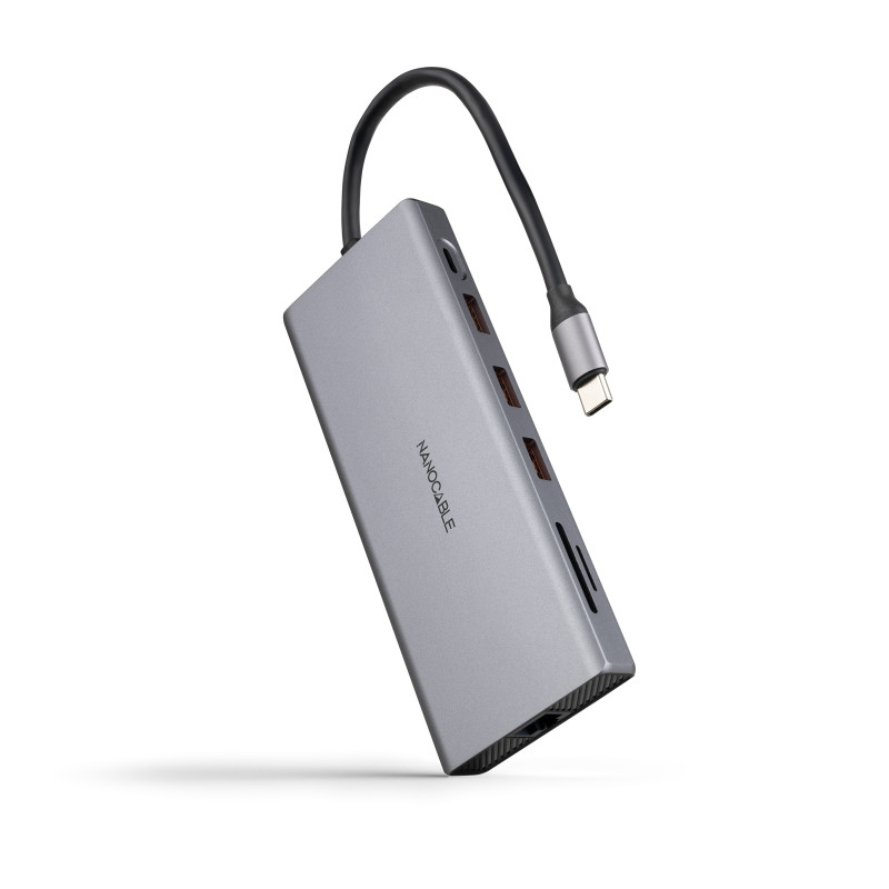 Nanocable Hub USB-C 12 en 1, Conversor USB-C 3.1 a 3xUSB-A 3.2 + USB-C 3.2 + USB-C PD + 2xHDMI 4K@60Hz + DP 4K@60Hz + RJ45 1Gbps