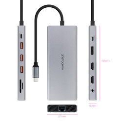 Nanocable 10.16.4612 Hub USB-C 12 en 1, Conversor USB-C 3.1 a 3xUSB-A 3.2 + USB-C 3.2 + USB-C PD + 2xHDMI 4K@60Hz + DP 4K@60Hz 2