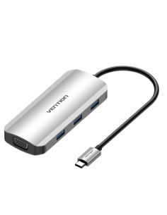 Vention Docking USB Tipo-C TOIHB  1xHDMI  1xVGA  3xUSB  1xUSB Tipo-C PD  Gris
