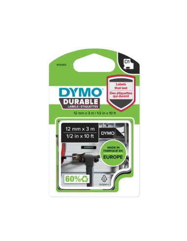 DYMO D1 - Etiquetas Durable - Blanco sobre negro - 12mm x 3m