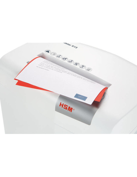 HSM X13 triturador de papel Corte en partículas 57 dB 4 mm Plata, Blanco