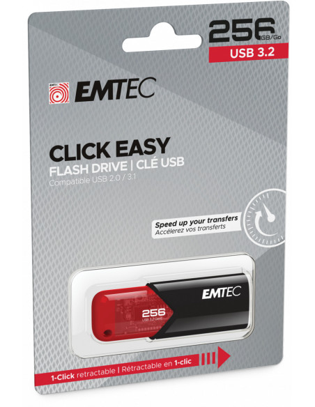 Emtec Click Easy unidad flash USB 256 GB USB tipo A 3.2 Gen 1 (3.1 Gen 1) Negro, Rojo