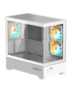 GIGABYTE C201 PANORAMIC ICE Caja para PC – Torre media, m-ATX, compatible con radiador de 360 mm, 3 ventiladores preinstalados, 2