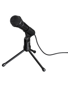 Hama | Micrófono con trípode, conexión jack 3,5mm, ideal para Podcast o conferencias, color negro.