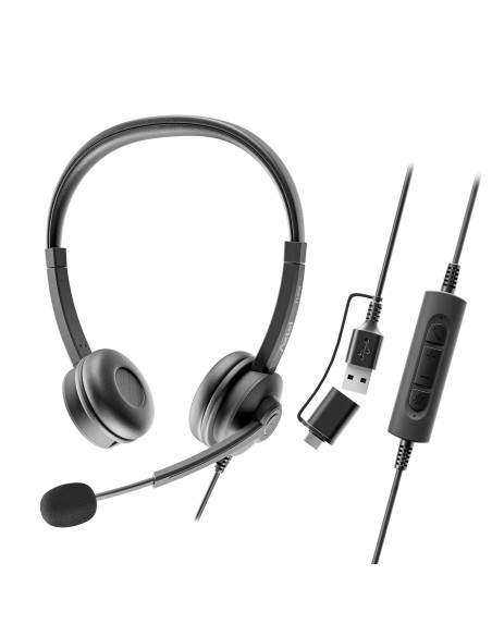 Axtel AXH-FLOWUCDC auricular y casco Auriculares Alámbrico Diadema Oficina Centro de llamadas USB Type-C   USB Type-A Negro