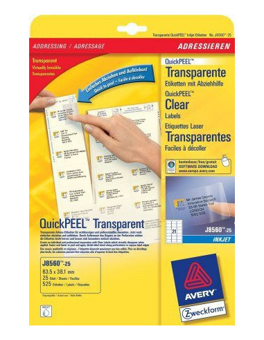 Avery J8560-25 etiqueta de impresora Transparente