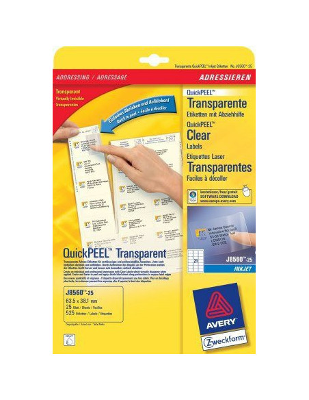 Avery J8560-25 etiqueta de impresora Transparente