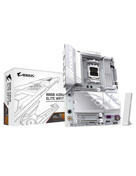 GIGABYTE B850 AORUS ELITE WIFI7 ICE Placa Base - Procesadores AMD Ryzen Serie 9000, VRM digital de 14+2+2 fases, hasta 8200MHz