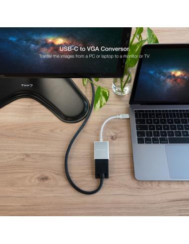Nanocable Conversor USB-C a VGA. USB-C/M-VGA/H, Aluminio 10 cm