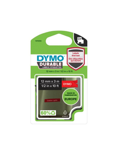DYMO D1 - Etiquetas Durable - Blanco sobre rojo - 12mm x 7m