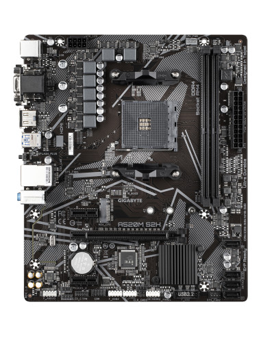 GIGABYTE Placa base A520M S2H - Soporta CPUs AMD Ryzen serie 5000 AM4, VRM digital puro de 4+3 fases, hasta 5100MHz DDR4 (OC),