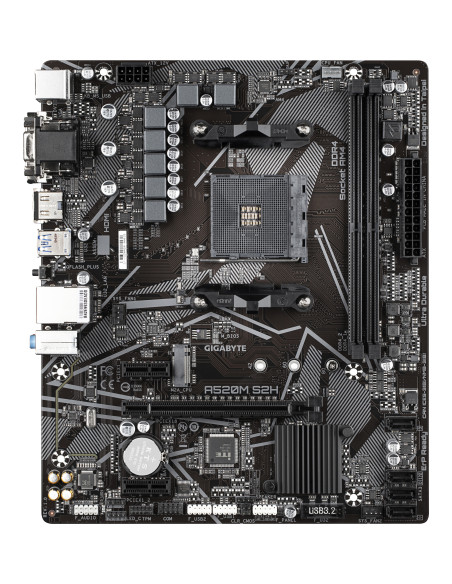 GIGABYTE Placa base A520M S2H - Soporta CPUs AMD Ryzen serie 5000 AM4, VRM digital puro de 4+3 fases, hasta 5100MHz DDR4 (OC),