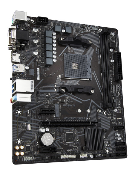 GIGABYTE Placa base A520M S2H - Soporta CPUs AMD Ryzen serie 5000 AM4, VRM digital puro de 4+3 fases, hasta 5100MHz DDR4 (OC),