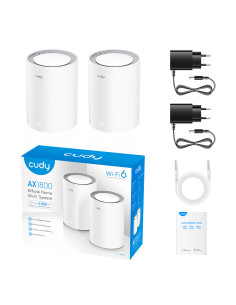 Cudy M3000 2-PACK sistema Wi-Fi Mesh (Wi-Fi en malla) Doble banda (2,4 GHz   5 GHz) Wi-Fi 6 (802.11ax) Gris, Blanco 1 Interno 2