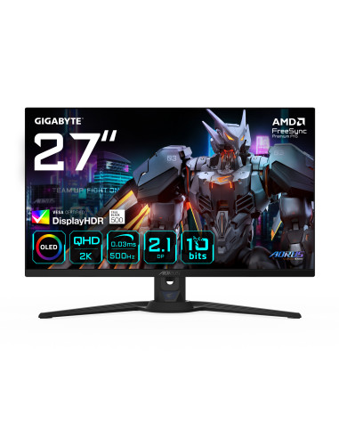 GIGABYTE AORUS FO27Q5P Monitor Gaming OLED QHD – 2560 x 1440, 500Hz, 0,03ms, KVM, 300 cd m², FreeSync Premium Pro, DisplayHDR