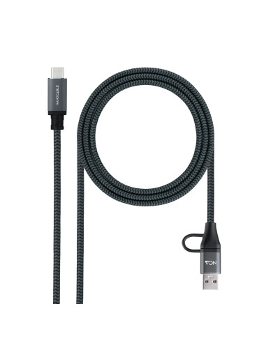 Nanocable Cable USB 3.2 Gen2x2 20Gbps 5A 100W, USB-C+USB-A M a USB-C M, Gris Negro, 1.5m