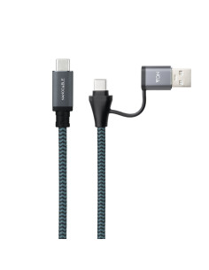 Nanocable Cable USB 3.2 Gen2x2 20Gbps 5A 100W, USB-C+USB-A M a USB-C M, Gris Negro, 1.5m 2