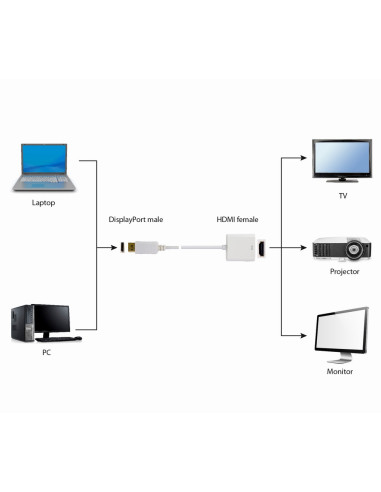 Gembird A-DPM-HDMIF-002-W adaptador de cable de vídeo 0,1 m DisplayPort HDMI tipo A (Estándar) Blanco