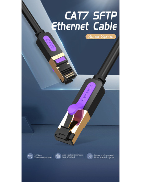 Vention Cable de Red RJ45 SFTP ICDBF Cat7  1m  Negro