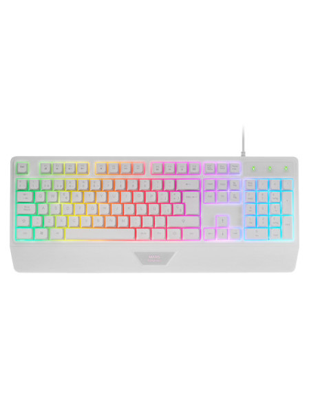 Mars Gaming MK124, Teclado Ergonómico H-Mech, Reposamuñecas Integrado, Iluminación FRGB Rainbow, Teclado Gaming Antighosting