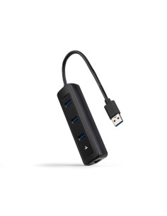 Nanocable Hub USB-A 3.0 a 3xUSB-A 3.0 + RJ45, USB-A M- USB-A M-RJ45 H, Negro, 15 cm