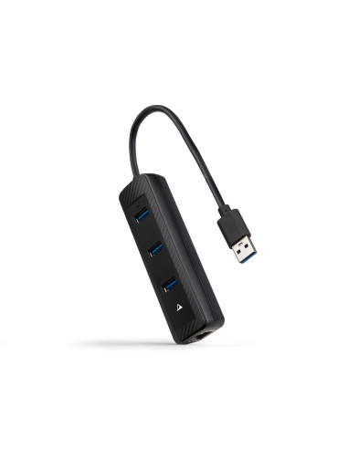 Nanocable Hub USB-A 3.0 a 3xUSB-A 3.0 + RJ45, USB-A M- USB-A M-RJ45 H, Negro, 15 cm