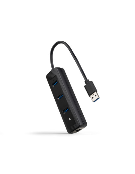 Nanocable Hub USB-A 3.0 a 3xUSB-A 3.0 + RJ45, USB-A M- USB-A M-RJ45 H, Negro, 15 cm