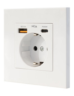Nanocable Base de enchufe de pared tipo schuko con 1xUSB-A QC 3.0 + 1xUSB-C PD - Max. 3.4A, Blanco