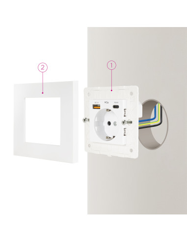 Nanocable Base de enchufe de pared tipo schuko con 1xUSB-A QC 3.0 + 1xUSB-C PD - Max. 3.4A, Blanco