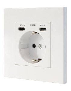 Nanocable Base de enchufe de pared tipo schuko con 2 USB-C PD - Max. 3.4A, Blanco